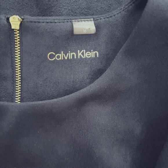 🛍️Sale🛍️ Calvin Klein Faux Suede Puff Sleeve Sheath Dress - Blue Size 16 - Picture 9 of 10